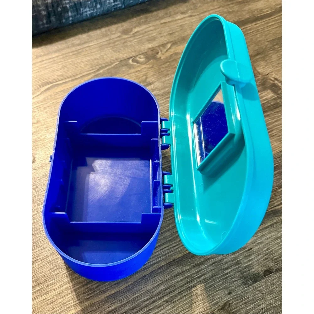 Plastic Makeup Case Kids Blue Teal Good Retro Divided Mirror Box